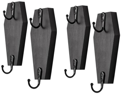 Gosera Halloween Coffin Wall Hanging, Coffin Wall Hook for Keys for Wall - Rustic Black Wooden Hanger for Keys, Mugs, Purse B