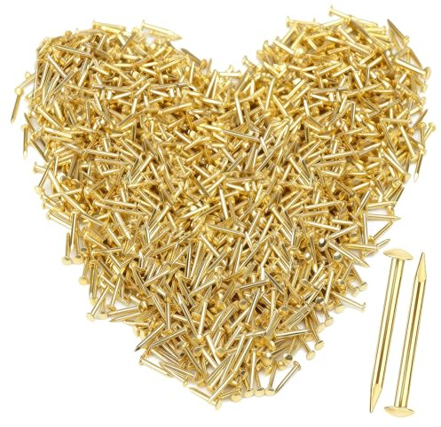 1600 Stück Goldene Nägel Rundkopf, Kleine Nägel Bilder Aufhängen, Bildernägel Set, Wandnägel Messing Nagel Sets, Hardware Nagel für DIY-Basteleien Bilderrahmen Möbelbefestigung(Gold)