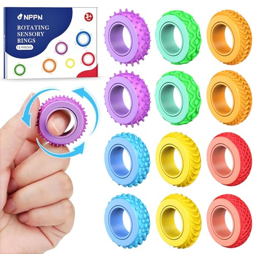 Fidget ring, leksaker för vuxna och barn, 36 stycken | Sensorisk fidget-spinnare, 6 texturer, ljudlös, ADHD autism koncentrationshjälp, för skola och kontor