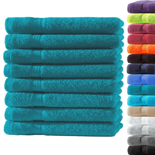 Loomiva 8er Set Premium Qualität Gästetücher 30x50 cm | Petrol | 500g/m² | ideal für Reisen & Gym und Sport | 100% Baumwolle | Extra Weich | Öko-TEX Standard 100