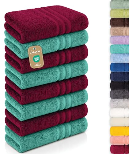 Lavea® 8er Set Handtücher 50x100 cm - Bordeaux & Türkis | Elena Frottiererie, 100% Baumwolle, Saugstark & Weich, Handtücher Set, Waschbar, Gäste Handtücher, Frottierhandtuch