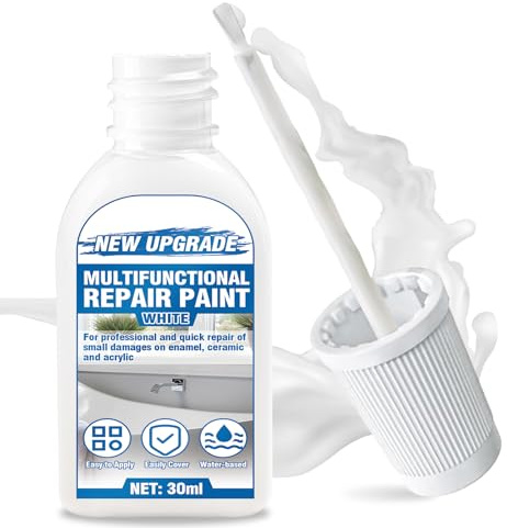 White Enamel Touch Up Paint, Waterproof White Enamel Paint with Brush for Scratches, Cracks And Spots on Walls, Tile, Sinks, Tub, Countertop and Toilets