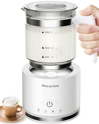 Morpilot Espumador de Leche Eéctrico Blanco, 500 ml, Calentador de Leche 4 en 1 para Leche Caliente y Fría, Apto para Lavavajillas, Diseño Latte