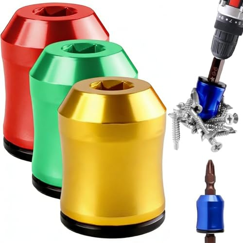 Screwdriver Head Magnetic Screw Ring, Screw Ring Set Removable Household Tool for Drills, 1/4 Inch/6.35mm Universal Magnetic Screw Ring Head, Alloy Screw Holder for DIY Repair (3pcs)