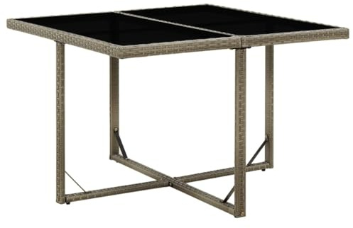 QJBSAVVA Gartentisch Grau 109x107x74 cm Poly Rattan Esstisch mit Glasplatte aus schwarzem Sicherheitsglas, moderner Terrassentisch für Garten und Balkon, Stabiler Outdoortisch