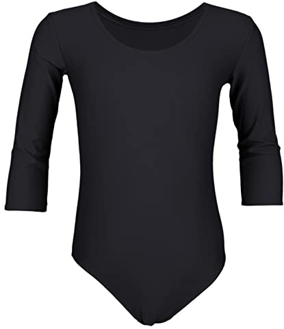 Aquarti Maillot de Gimnasia con Mangas 3/4 para Niñas, Negro, 122