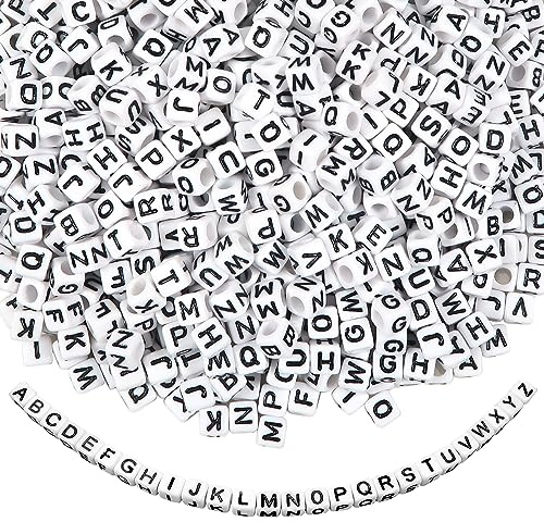 TOAOB 1000 stücke 6mm Acryl Alphabet Perlen Weiß Buchstabenperlen Schwarz Wort A bis Z Würfel für DIY Machen Armbänder Halsketten Schmuck