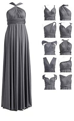 72styles Infinity Kleid mit Bandeau, wandelbares Brautjungfernkleid, lang, Übergröße, Mehrwege-Kleid, Twist-Wickelkleid, dunkelgrau, Einheitsgröße