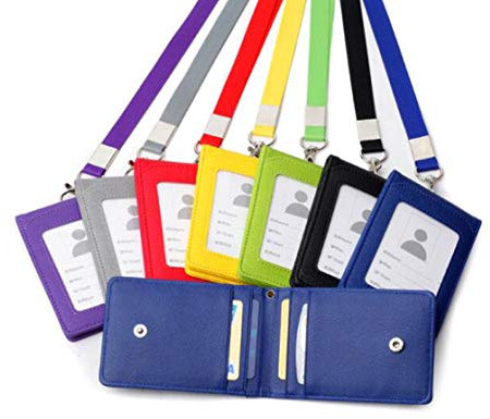 1 PZ Nero Multiuso In Pelle Durevole Business ID Carta di Credito Badge Titolare Utile Borsa per Carta con Slot Per Schede Chiaro Custodia Lungo Collo Cinturino Cordino