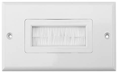 Placa de pared con cepillo - Estilo Decora, Inserto de paso de cable para cables, Correa de acceso de cable de una unidad, Toma de pared para HDTV, HDMI, Cables de altavoz, Cables coaxiales, Cables de