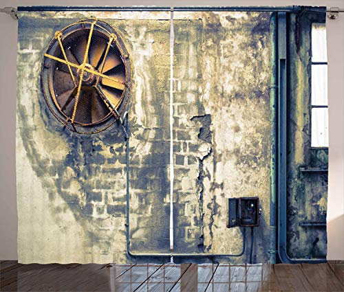 ABAKUHAUS industriell Rustikaler Gardine, Wrecked Wand, Schlafzimmer Kräuselband Vorhang mit Schlaufen und Haken, 280 x 175 cm, Beige Grün