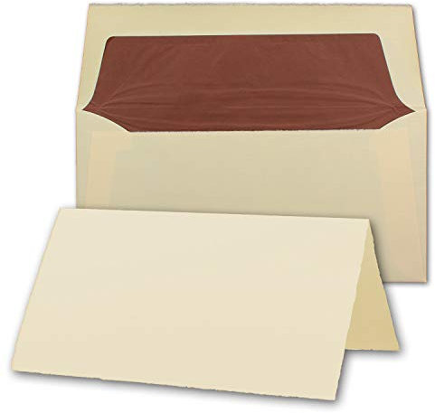 40x DIN Lang Vintage Faltkarten-Set mit Brief-Umschlägen, Büttenpapier, 100 x 210 mm - hoch-doppelt, Elfenbein-Creme