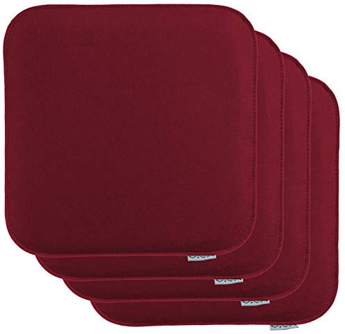 Brandsseller 4er Set Sitzkissen aus Filz 35x35x2 cm – Robuste Stuhlauflagen für innen und außen, eckiges Sitzpolster, strapazierfähiges Kissen für Stühle - Bordeaux Rot