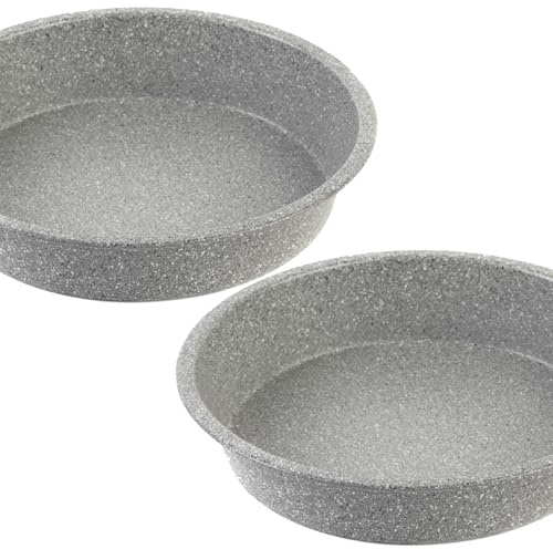 Salter COMBO-3852A Marblestone Round Cake Tin, Set of 2 – 24cm Non-Stick Baking Pan, Lightweight & Durable Carbon Steel, Bake Cakes, Sponges, Pies & Cheesecake, Oven Safe Up To 220°C, Solid Fixed Base