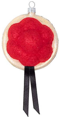 Impuls Hängendes Ornament Bollenhut Kirschwasser Schwarzwälder Kirschtorte Christbaumkugel aus Glas, handbemalt und mundgeblasen, Made in EU, 9cm, für Weihnachten
