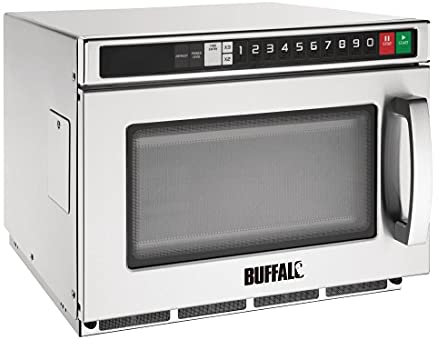 Buffalo 1800 W Programmable Compact Microwave Oven 17 Litre, Stainless Steel, Commercial Microwave, Ext Size: 340x420x563 mm, Int Size: 175x330x310 mm, 60 min Max Cooking Time, FB865