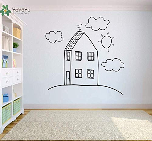 Wandaufkleber Vinyl Wandtattoo Graffiti Haus Wolken Sonne Cartoon StrichmÄNnchen Kinderzimmer Kunst Home Decoration Aufkleber 57X57Cm