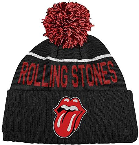 Rocks-off - Classic Rolling Stones Logo Mütze für Erwachsene Männer, Schwarz, Winter, Wollmischung, Elastisch, Wasser abweisend, Unisex, Herren, Männer, Musik, Classic-Fans
