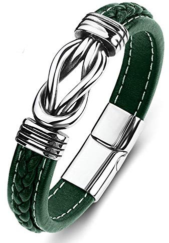 Daesar Grün Armbänder Leder für Herren, mit Knot Partnerarmband Lederarmband Geflochten Magnetverschluss Armband Leder 20CM
