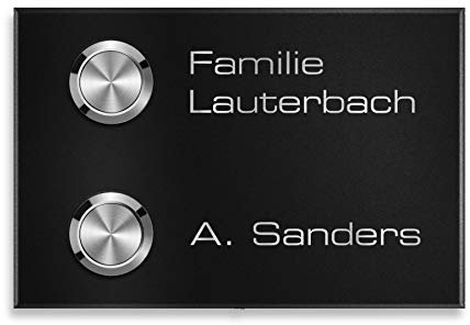 Metzler Funkklingel aus Edelstahl - Kabellos & UV-beständig - hohe Reichweite - Edelstahl Türklingel in Schwarz - Gravur optional (2 Taster)
