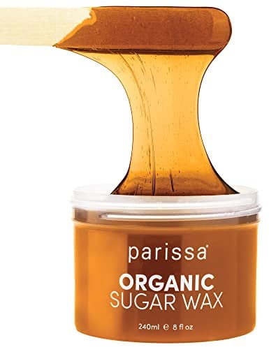 Parissa Organic Sugar Wax Kit for Legs & Body | USDA Certified, Vegan, Hypoallergenic, Microwavable & Water-Washable | Gentle & Beginner-Friendly | 30 Reusable Strips, 3 Spatulas, 240ml (8 Fl Oz) Wax