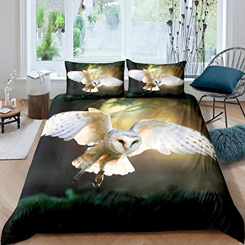 Tbrand Eule Bettwäsche Set 155x220cm Boho Eule Bettbezug Set für Mädchen Boho Exotisch Stil Betten Set Weiß Schick Eule Tier Drucken Atmungsaktive Weich 2St