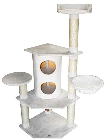 Bontoy Kratzbaum Betty Pro in weiß I 65 x 65 x 176 cm I mit 12 cm Sisalstämme I großes Katzenhaus I auch für große Katzen geeignet I Stabiler Katzenkratzbaum