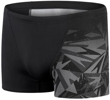 Speedo Herren Hyperboom Aquashort mit V-Schnitt | Schnelltrocknend | Training | Fitness | Chlorbeständig Schwimmbekleidung, Schwarz/Oxid Grey, 32