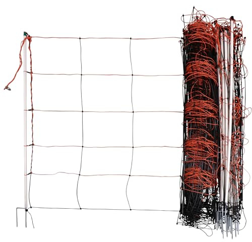 Kerbl Hobbyfarming TitanLight Net (Tiernetz, Länge 50 m, Höhe 108 cm, Farbe orange/schwarz, mit Doppelspitze, Anzahl Pfähle 14, Weidezubehör) 27354
