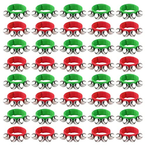 FEPITO 36 Pieces Christmas Band Wrist Bells Bracelets Jingle Bells Musical Ankle Bells Rhythm Instrument Percussion Christmas Party Decoration Favors