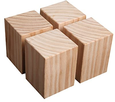 Zlovne 4 Stück Tischbeine Natürliche Holz Sofafuss Geruchlos,28 Größen,Quadrat Mmöbelfuß Geeignet für Bett,Esstisch,Sessel,Bettfüße,Länge x Weite x Höhe (5x5x5cm)