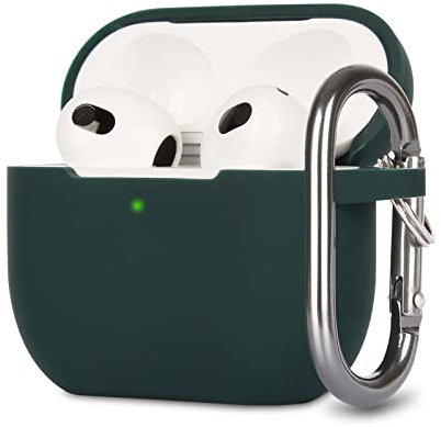 KOKOKA Silikon Hülle Kompatibel mit AirPods 3 Case und Schutzhülle für AirPods 3rd Generation 2021, Stoßfeste Weiche Dünne Case für Airpods 3 Mit Karabiner, Front-LED Sichtbar, Dark Green