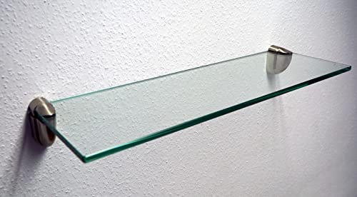 Dekoleidenschaft Wandregal aus 10mm Glas, klar, Verschiedene Formen und Größen, Glasregal, Glasboden, Glasablage, Badregal, Eckregal Bad Ablage Regal (Wandclips Midas Silber, 60x30 cm)