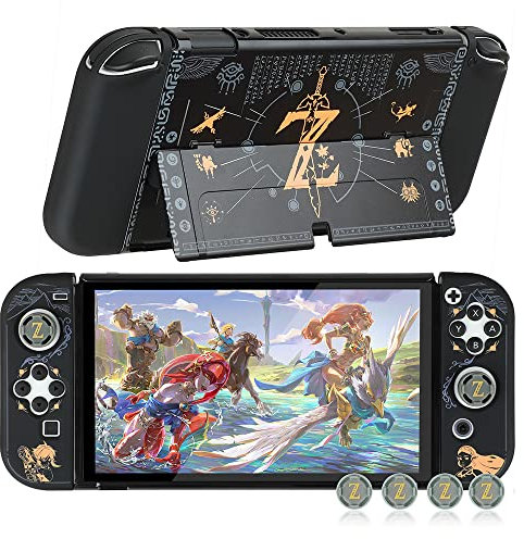 Dockable Protective Case Compatible with Switch OLED 2021, Hard Shell Case Cover for Switch OLED 7 Inch and Joy-Con Controllers with 4 Thumb Grips,Zelda Switch OLED Carrying Case (Zelda)