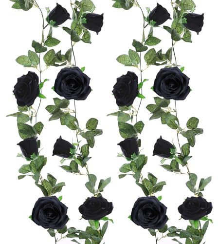Felice Arts Lot de 2 guirlandes de Fleurs artificielles Noires de 4 m à Suspendre pour Mariage, Centre de Table, Arrangement de Chambre, Miroir