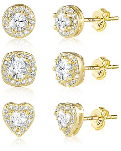 Kleine Gold Ohrstecker Ohrringe Set für Damen, 3 Paar Hypoallergen Sleeper Ohrstecker Set Klein Ohrringe mit Zirkonia und Sterling Silber Ohrringe für Herren Mädchen
