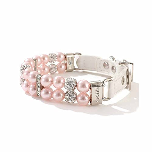 feiling Collier pour Petit Chien avec Perles et Strass - Réglable - pour Chihuahua, Bichon, Frise et poméranine (L: 28-34cm, Rose A)