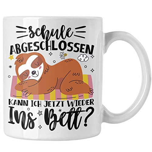 Trendation - Abi Tasse Geschenk Schule Abgeschlossen Kann Ich Jetzt Wieder Ins Bett Faultier Abitur Abschluss Geschenk (Weiß)