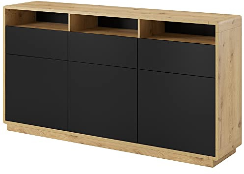 Lomadox Sideboard Anrichte modern 180 cm breit in Taurus Eiche Nb. mit Absetzungen in schwarz matt, B/H/T: ca. 180/96/40 cm