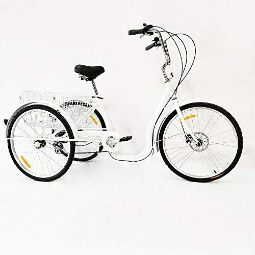 RibasuBB 26 Zoll Erwachsene Dreirad 6-Gang 3 Rad Fahrrad Senioren Dreirad m/Einkaufskorb, Dreirädriges Cruiser-Fahrrad für Erholung, Einkaufen, Picknicks