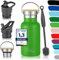 Milu Stainless Steel Drinking Bottle 350ml, 500ml, 750ml, 1l (+3 Lids) - Thermo Bottle with Straw, Water Bottle, for Hot, Cold & Carbonated Drinks (Apple Green, 350ml)