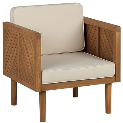 Outdoor Lounge Sessel Akazienholz Hellbraun mit Auflagen beige Rustikal Baratti