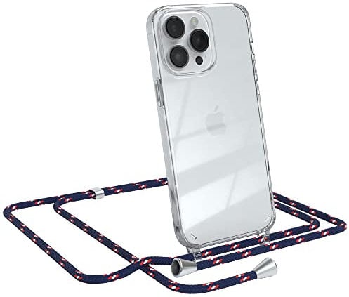 EAZY CASE Handykette kompatibel mit iPhone 14 Pro Max Handyhülle mit Umhängeband, Handykordel mit Schutzhülle, Silikonhülle, Hülle mit Band, Stylische Kette für Smartphone, Navy Camouflage