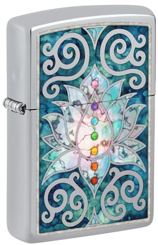 Zippo Sturmfeuerzeug - Lotus Flower, High Polish Chrome, Fusion - Nachfüllbar - Wiederverwendbar - Windfestes Design - Geschenkbox - Made in USA