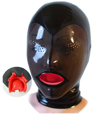 SALANSEX Full Face Cover Maske mit Augen und Mund Loch, transparente Sex BDSM Latex Hood SM Maske mit Reißverschluss für Party, Cosplay
