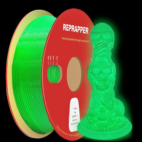 RepRapper Leuchtet PLA Filament 1,75 mm Glow in the Dark Leuchtendes 3D Druck Filament, Maßgenauigkeit +/- 0,03 mm, 1 kg (2,2 Pfund) Pappspule, Leuchtendes PLA für 3D Drucker, Grün