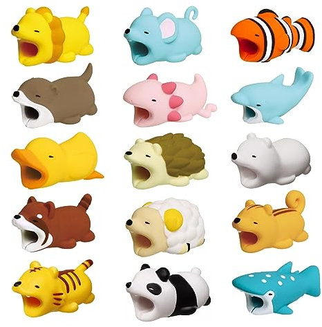 YSTrillion 15 Stück Tiere Kabel Kabelschutz,USB Ladekabel Schutz,Cute Animal Data Line Protector Bites Cable External Protector Anti-Fracture Prevents Breakage