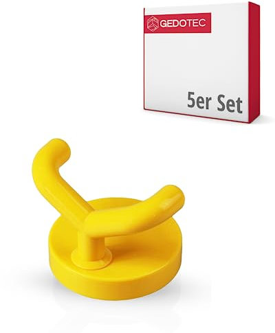 Gedotec KITA-2 Lot de 5 crochets muraux à visser Jaune Hauteur 50 mm Crochet porte-manteau en plastique avec matériel de fixation Fixation murale