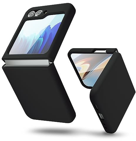 oakxco for Samsung Galaxy Z Flip 5 Case Silicone, Thin Slim Grip Soft Rubber Gel Protective Phone Case for Women, Matte Plain Solid Color Aesthetic Cute Girly Case with Camera Cover, Black