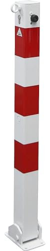 KAISER+KRAFT | Absperrpfosten | 70 x 70 mm | klappbar | eine Öse | mit Profilzylinder | Weiß/Rot